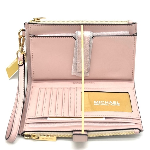 Michael Kors Large Double Zip Wallet Wristlet Powder Blush Multi - Picture 7 of 9